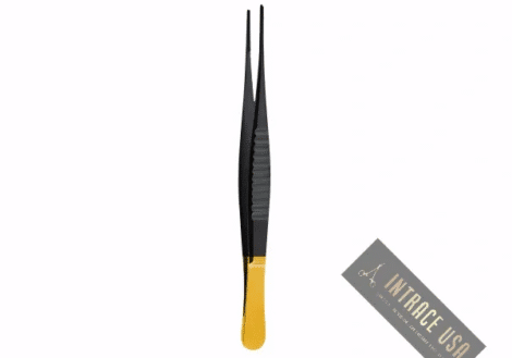 DeBakey dissecting forceps with tungsten carbide jaw inserts and atraumatic tip