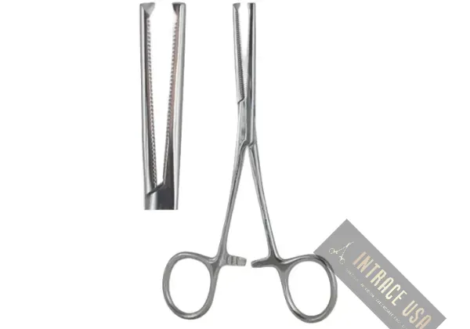Kocher Hemostatic Forceps - Stainless Steel 1x2 Toothed Surgical Clamping Tool - Intrace USA