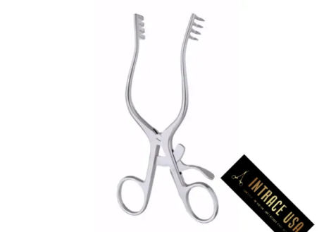 Mollison Retractor - Self-Retaining Surgical Instrument with 4x4 Sharp Prongs - Intrace USA