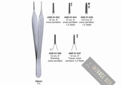 Adson T.C 12 cm, 5” Tissue, cross serration-1:2 Teeth