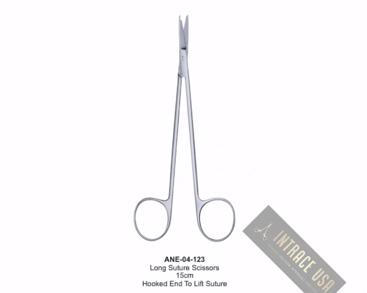 Long Suture Scissors 15cm Hooked End To Lift Suture