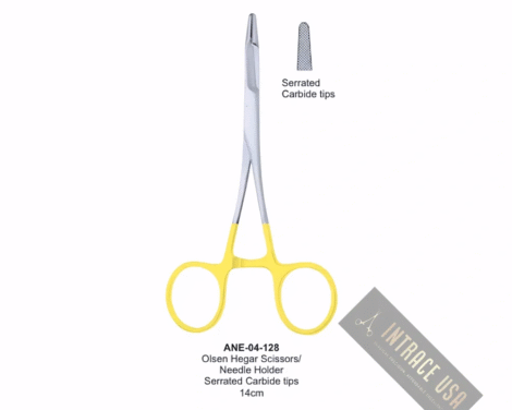 Olsen Hegar Scissors/  Needle Holder  Serrated Carbide tips 14cm