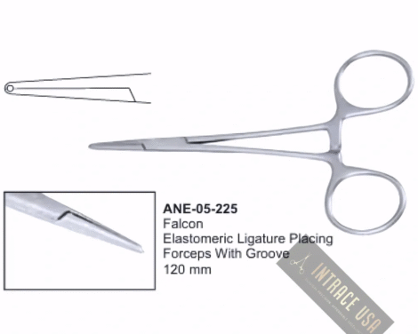Falcon Elastomeric Ligature Placing Forceps With Groove 120 mm