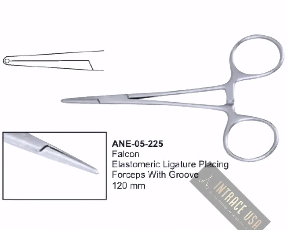 Falcon Elastomeric Ligature Placing Forceps With Groove 120 mm
