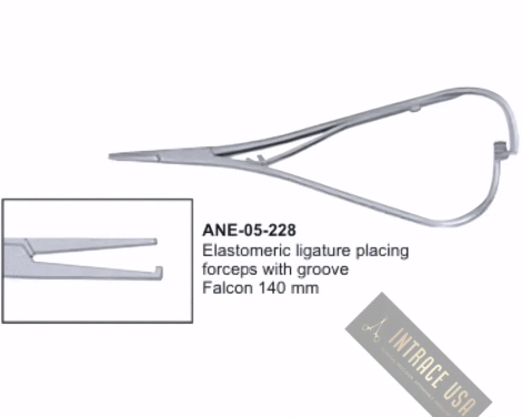Elastomeric ligature placing forceps with groove Falcon 140 mm