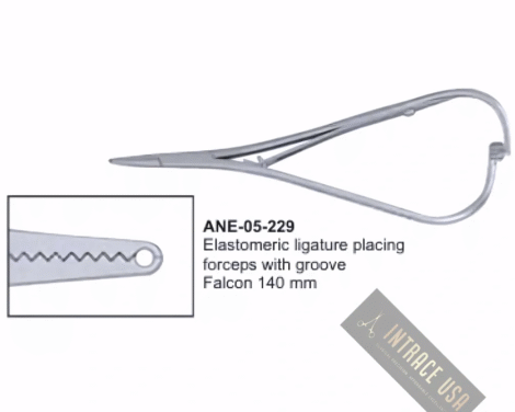 Elastomeric ligature placing forceps with groove Falcon 140 mm