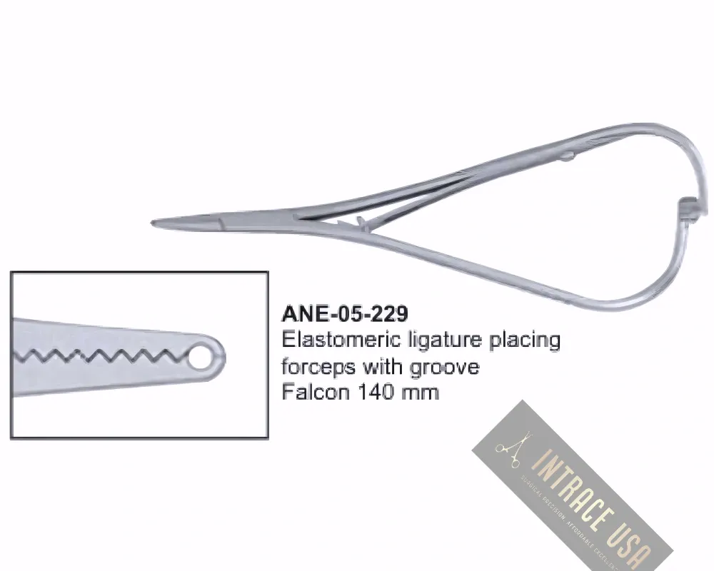 Elastomeric ligature placing forceps with groove Falcon 140 mm
