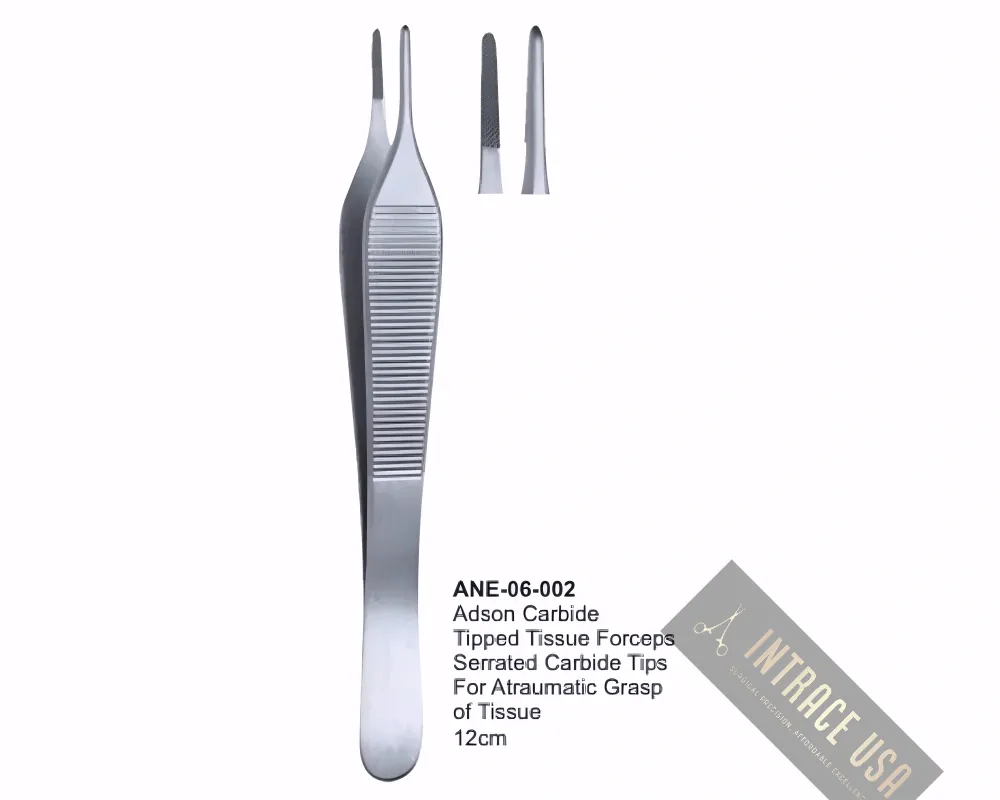 Adson Carbide Tipped Tissue Forceps Serrated Carbide Tips For Atraumatic Grasp of Tissue 12cm