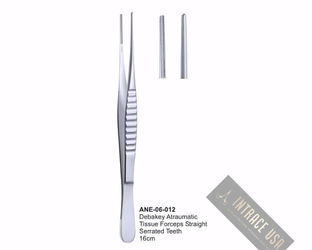 Debakey Atraumatic Tissue Forceps Straight Serrated Teeth 16cm