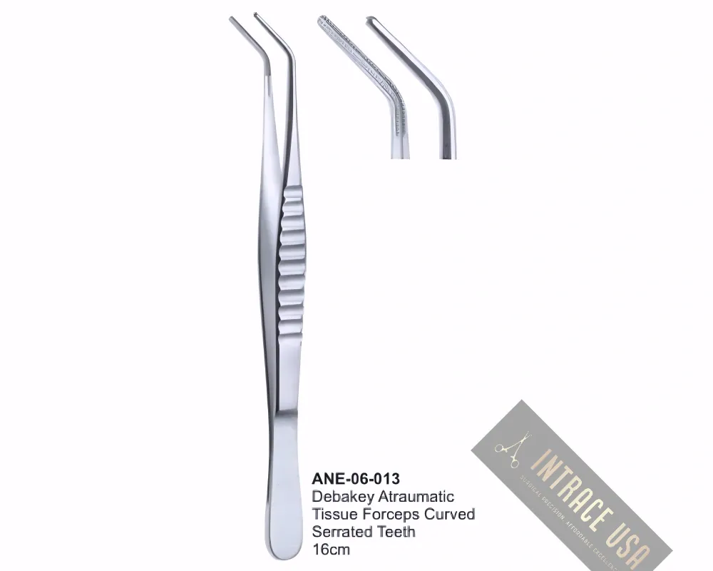 Debakey Atraumatic Tissue Forceps Curved Serrated Teeth 16cm
