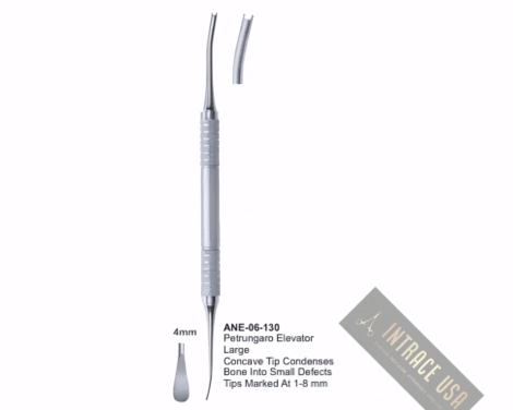 Petrungaro Elevator Large Concave Tip Condenses Bone Into Small Defects Tips Marked At 1-8 mm