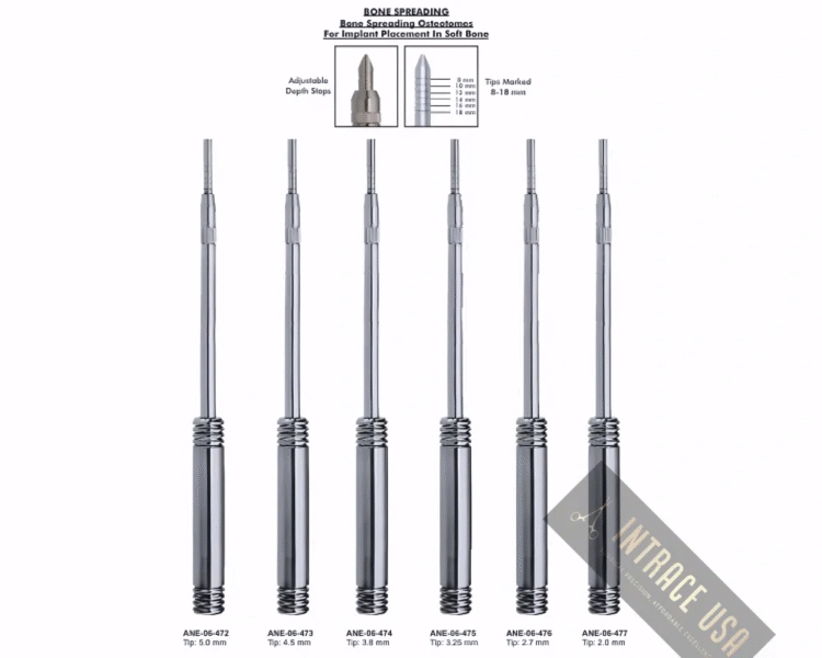 Bone Spreading Osteotomes For Implant Placement In Soft Bone Tip: 2.0 mm