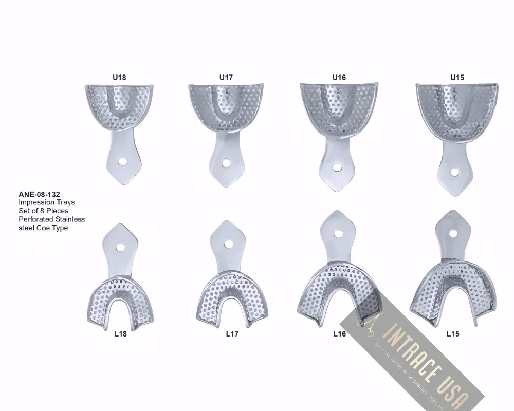 lmpression Trays Set of 8 Pieces Perforated Stainless steel Coe Type