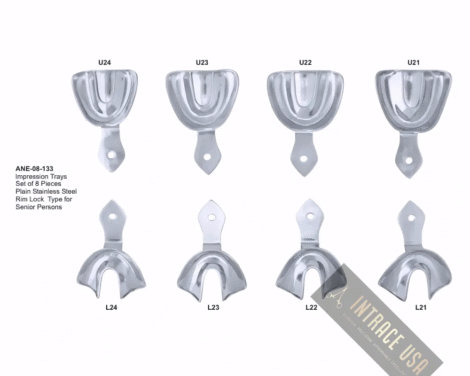 lmpression Trays Set of 8 Pieces Plain Stainless Steel Rim Lock Type for Senior Persons