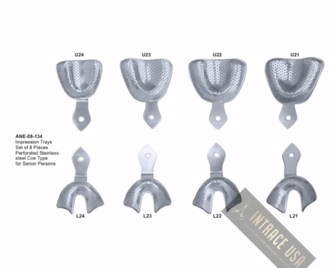 lmpression Trays Set of 8 Pieces Perforated Stainless steel Coe Type for Senior Persons