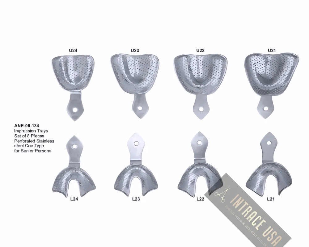 lmpression Trays Set of 8 Pieces Perforated Stainless steel Coe Type for Senior Persons