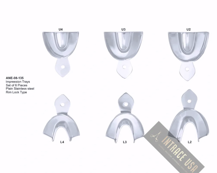 lmpression Trays Set of 6 Pieces Plain Stainless steel Rim Lock Type
