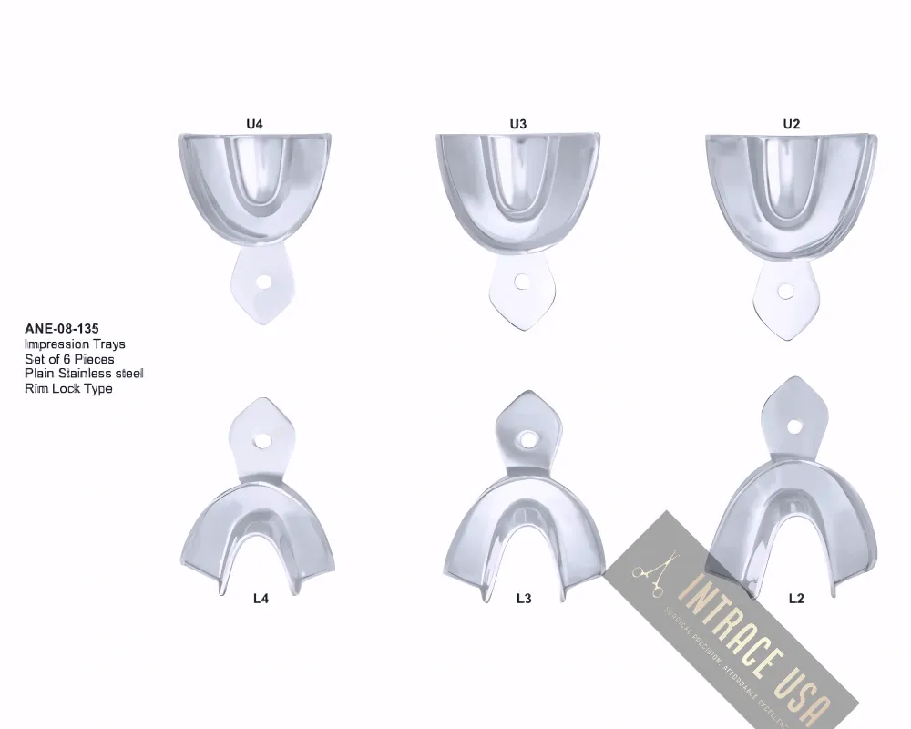 lmpression Trays Set of 6 Pieces Plain Stainless steel Rim Lock Type