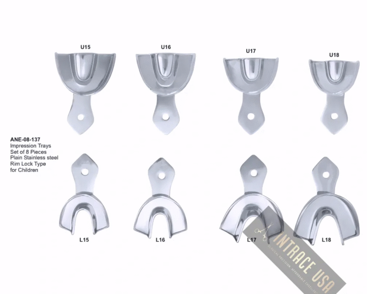 lmpression Trays Set of 8 Pieces Plain Stainless steel Rim Lock Type for Children