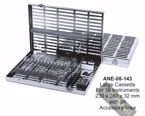Large Cassette For 16 Instruments 230 x 280 x 32 mm with an Accessory Area