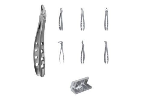 Atraumatic Extraction Forceps Set, 6 Pieces with sterilization cassette
