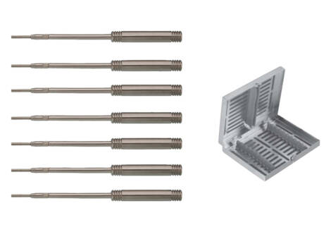 Luxating Elevator Set, 7 Tip Shapes with sterilization cassette