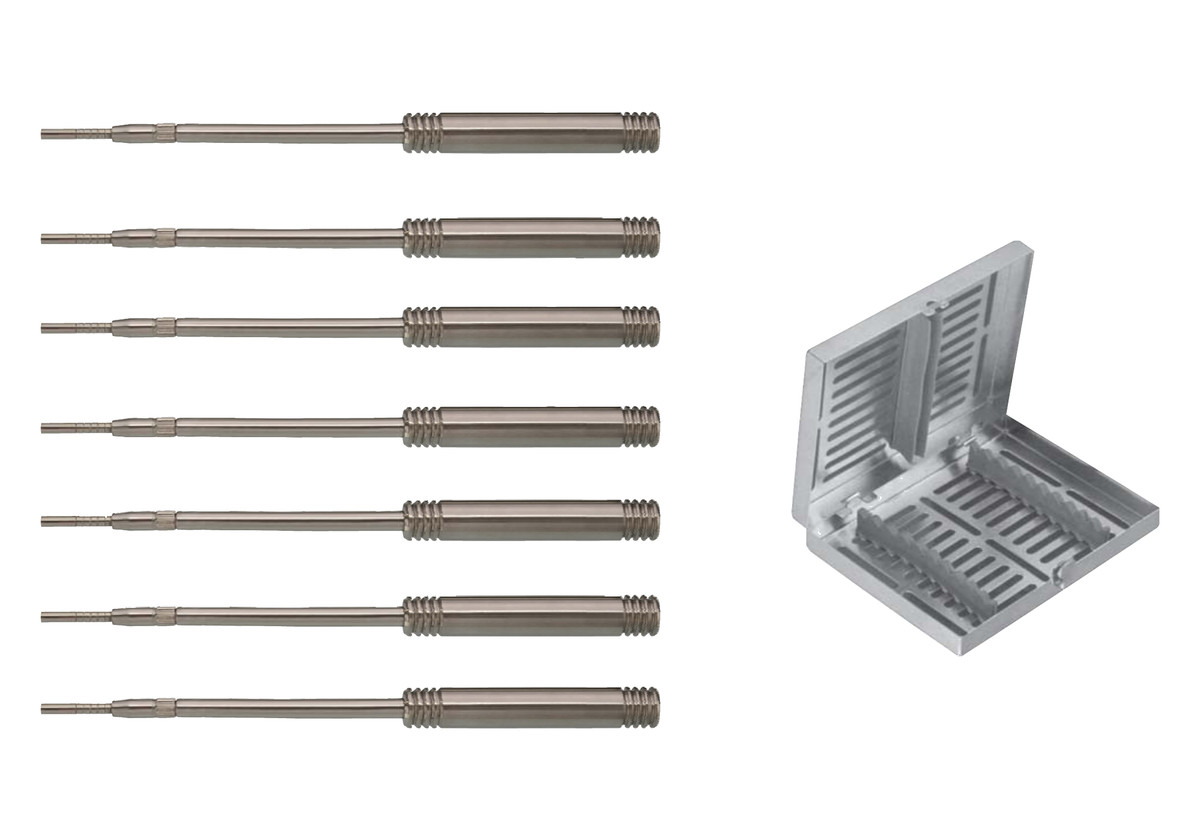 Luxating Elevator Set, 7 Tip Shapes with sterilization cassette