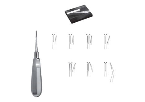 Luxating Root Elevator Set, 7 Pieces with sterilization cassette