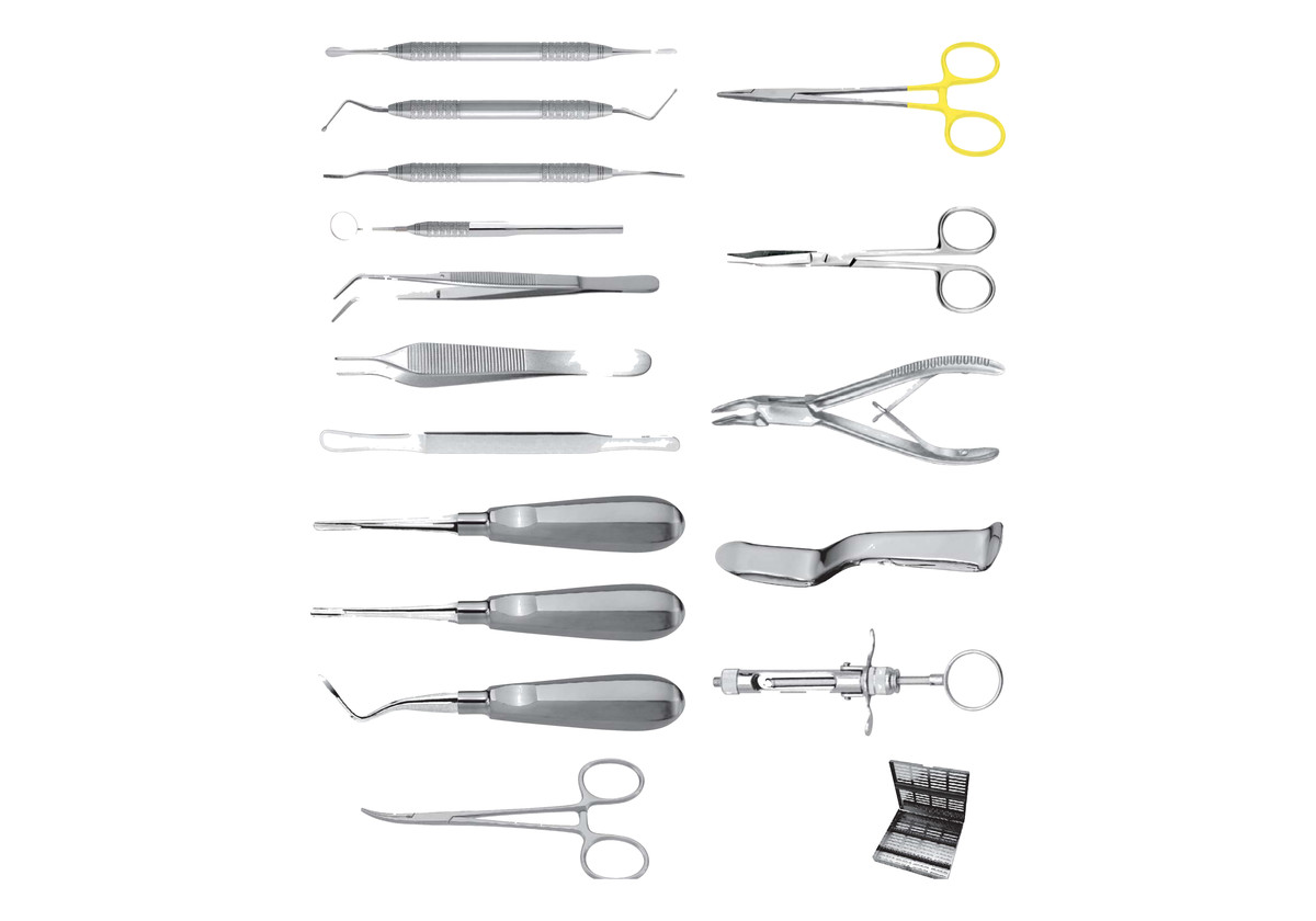 Oral Surgery Set, 16 Pieces with sterilization cassette