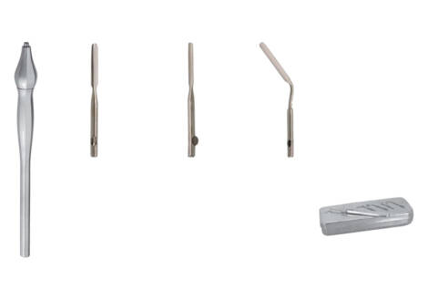 Periotome Handle and Blade Set, 4 Pieces with sterilization cassette