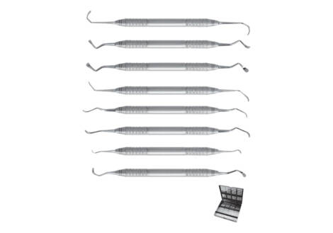 Sinus Lift Curette Set, 8 Pieces with sterilization cassette