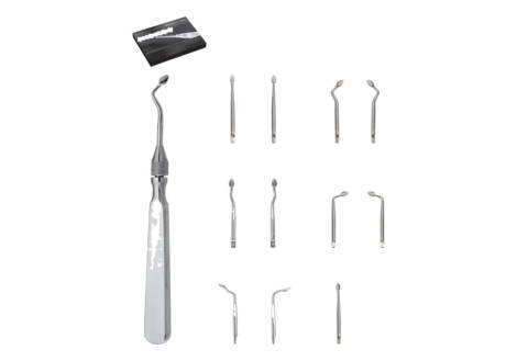 Syndesmotomes Root Elevators Set of 12 Pieces with sterilization cassette