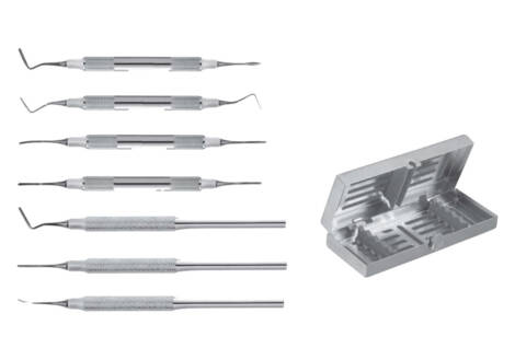 Titanium Periotome Set, 7 Pieces with sterilization cassette