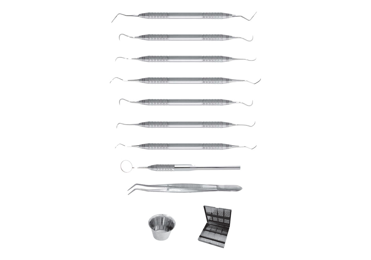 Titanium and Steel Scaler Set, 10 Pieces with sterilization cassette